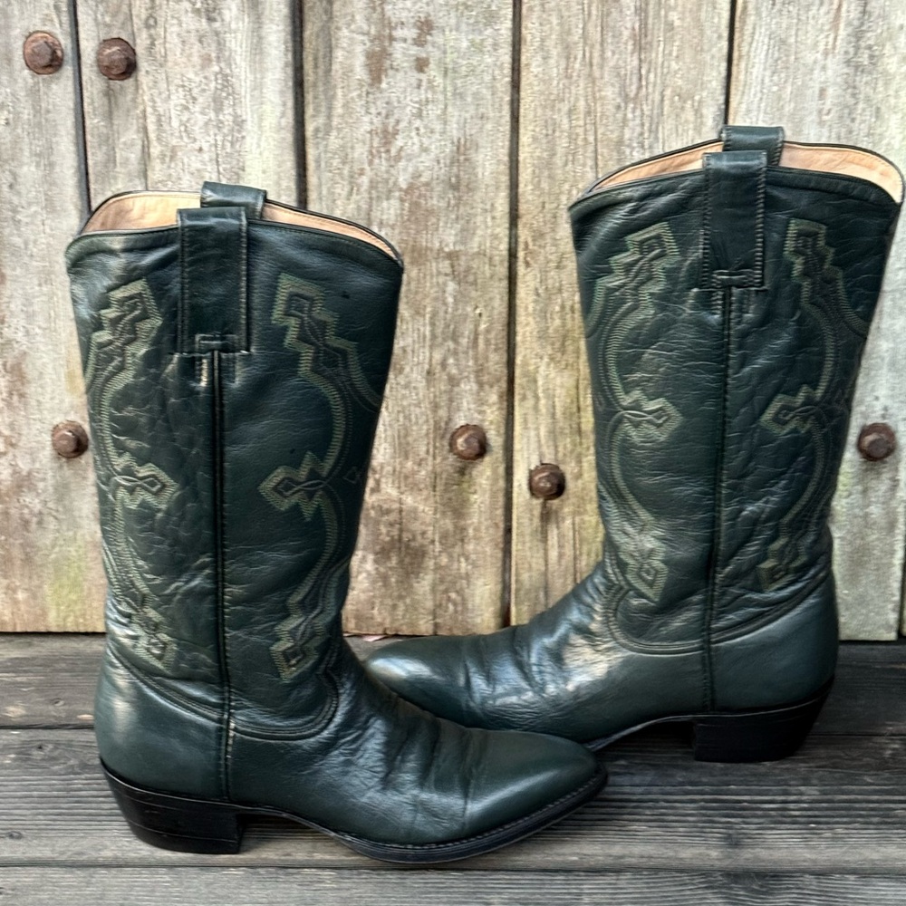 Rare Vintage Montana Green Women's Cowboy Boots With Decorative Stitching